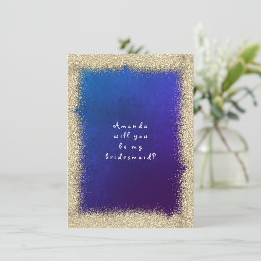 Zal je mijn bruidbruine goudglitter kobalt blauw z kaart (Staand voorkant)