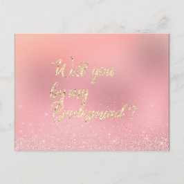 Zal je mijn bruidmaid Roos roze goudpark zijn? Uitnodiging Briefkaart