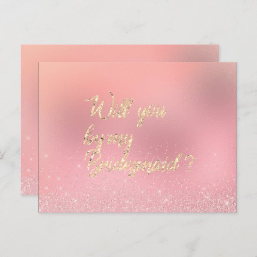 Zal je mijn bruidmaid Roos roze goudpark zijn? Uitnodiging Briefkaart (Voorkant / Achterkant)