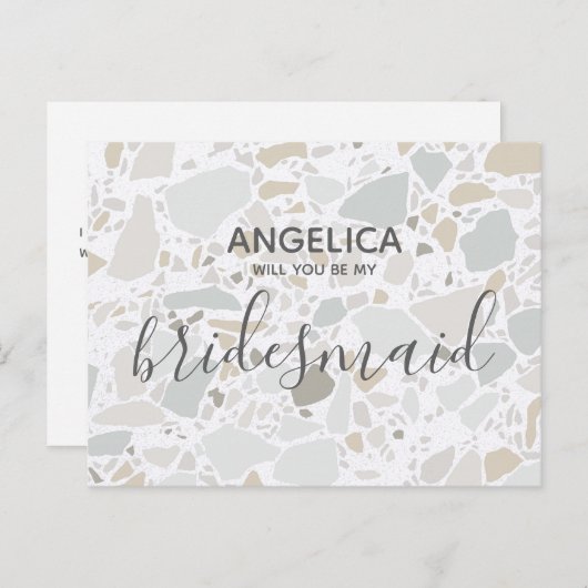 Zal je mijn bruidmaid White Terrazzo Modern zijn? Uitnodiging Briefkaart (Voorkant / Achterkant)