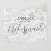 Zal je mijn bruidmaid White Terrazzo Modern zijn? Uitnodiging Briefkaart (Voorkant)