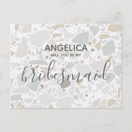 Zal je mijn bruidmaid White Terrazzo Modern zijn? Uitnodiging Briefkaart