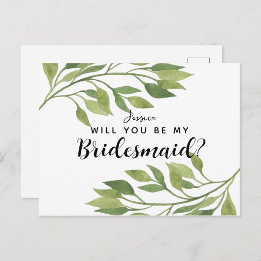 Zal je mijn bruidmaïde briefkaart groen blad zijn? (Voorkant / Achterkant)