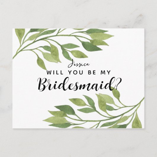 Zal je mijn bruidmaïde briefkaart groen blad zijn? (Voorkant)