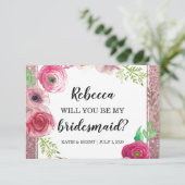 Zal je mijn bruidsbloemen zijn? Glitter Paars? Kaart (Staand voorkant)