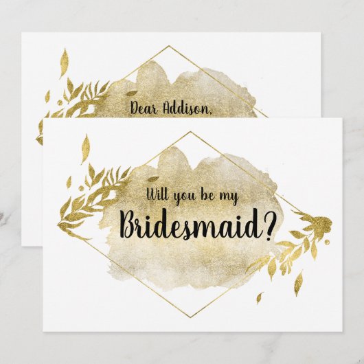 Zal je mijn bruidsmaid Kaart Gold Foliage-effect z (Voorkant / Achterkant)