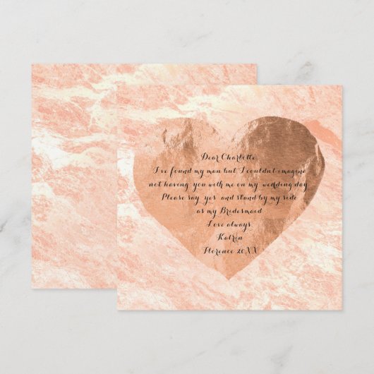 Zal je mijn bruidsmaid Roos Gold Marble Heart zijn Kaart (Voorkant / Achterkant)