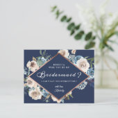 Zal je mijn bruidsmaïde marineblauw zijn? uitnodiging briefkaart (Staand voorkant)
