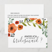 Zal je mijn bruidsmeisje Floral Waterverf zijn? Uitnodiging Briefkaart (Voorkant / Achterkant)