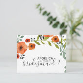 Zal je mijn bruidsmeisje Floral Waterverf zijn? Uitnodiging Briefkaart (Staand voorkant)