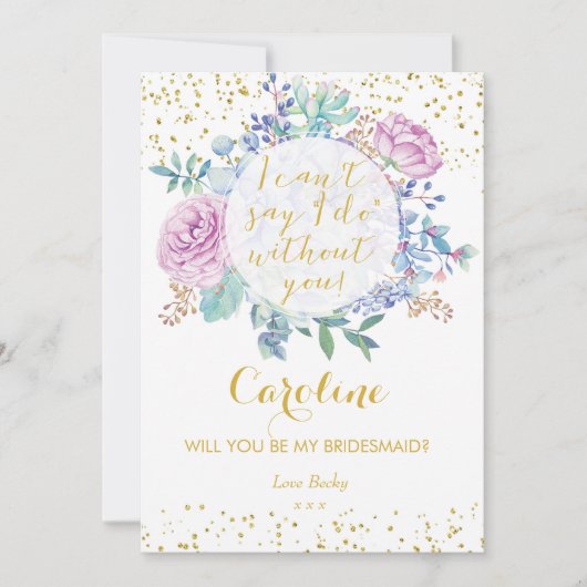 Zal je mijn bruidsmeisje kaart gouden glitter bloe (Voorkant)