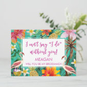 Zal je mijn bruidsmeisje kaart tropische flamingo  (Staand voorkant)