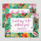 Zal je mijn bruidsmeisje kaart tropische flamingo  (Voorkant / Achterkant)