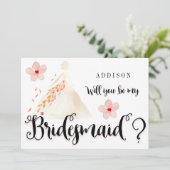 Zal je mijn bruidsmeisje Kaarten Floral Black zijn (Staand voorkant)