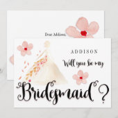 Zal je mijn bruidsmeisje Kaarten Floral Black zijn (Voorkant / Achterkant)