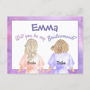 Zal je mijn bruidsmeisje / meisjes in gewaden / li uitnodiging briefkaart