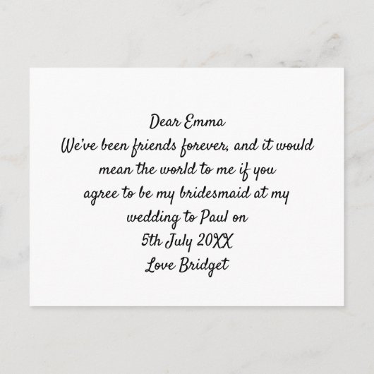 Zal je mijn bruidsmeisje / meisjes in gewaden / li uitnodiging briefkaart (Achterkant)