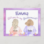 Zal je mijn bruidsmeisje / meisjes in gewaden / li uitnodiging briefkaart (Voorkant)