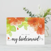 Zal je mijn bruidsmeisje oranje bloemen kaart zijn (Staand voorkant)