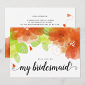 Zal je mijn bruidsmeisje oranje bloemen kaart zijn (Voorkant / Achterkant)