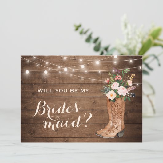 Zal je mijn bruidsmeisje rustiek meisje laarzen bl kaart