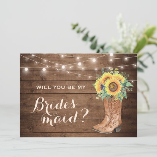 Zal je mijn bruidsmeisje rustiek meisje laarzen bl kaart (Staand voorkant)