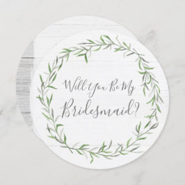 Zal je mijn bruidsmeisje rustieke hout & krans kaart