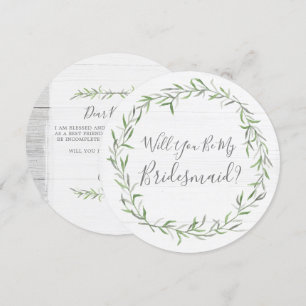 Zal je mijn bruidsmeisje rustieke hout & krans kaart