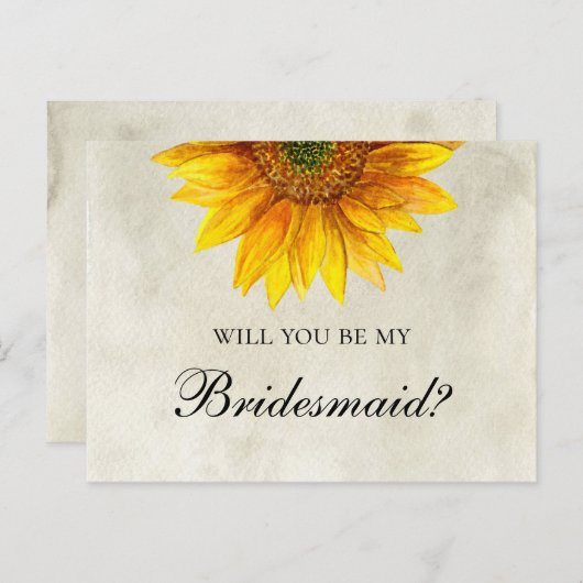 Zal je mijn bruidsmeisje Sunflower rustieke bruilo Uitnodiging Briefkaart (Voorkant / Achterkant)