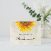 Zal je mijn bruidsmeisje Sunflower rustieke bruilo Uitnodiging Briefkaart (Staand voorkant)