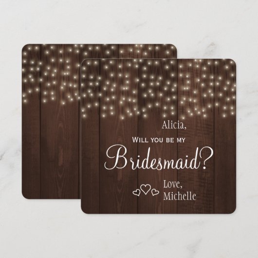 Zal je mijn bruidsmeisje twinkle verlichting rusti kaart (Voorkant / Achterkant)