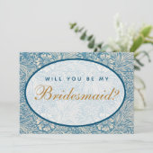 Zal je mijn bruidsmeisje voorstel blauwe bloem zij kaart (Staand voorkant)