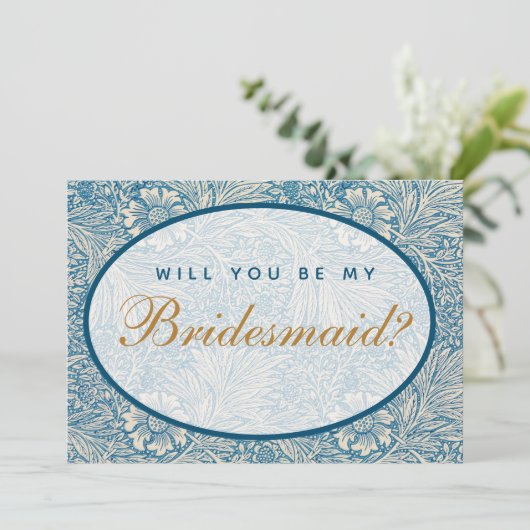 Zal je mijn bruidsmeisje voorstel blauwe bloem zij kaart (Staand voorkant)