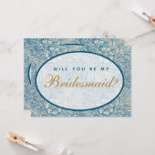 Zal je mijn bruidsmeisje voorstel blauwe bloem zij kaart (Voorkant / Achterkant in situ)
