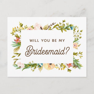 Zal je mijn bruidsmeisje zijn? Aquarel Bloemen Briefkaart