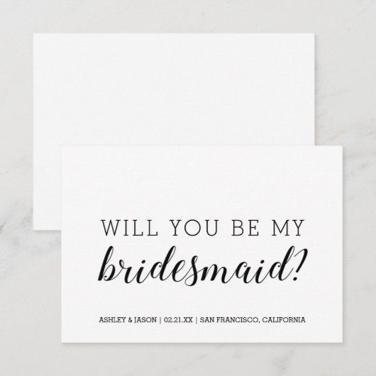 Zal Je Mijn Bruidsmeisje Zijn Chic Zwart Wit Kaart (Voorkant / Achterkant)