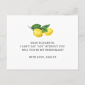 Zal je mijn bruidsmeisje zijn? Citrus lemon bruilo Uitnodiging Briefkaart (Achterkant)