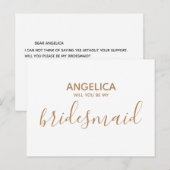 Zal je mijn bruidsmeisje zijn, gewoon wit goud? uitnodiging briefkaart (Voorkant / Achterkant)