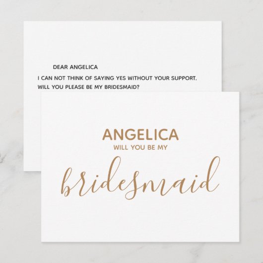 Zal je mijn bruidsmeisje zijn, gewoon wit goud? uitnodiging briefkaart (Voorkant / Achterkant)