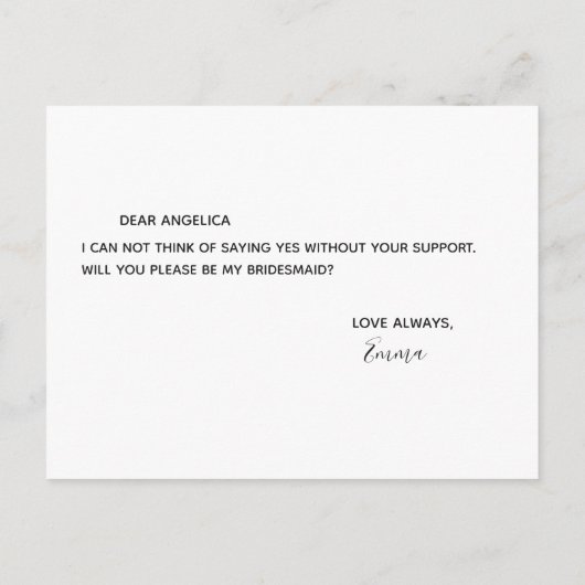 Zal je mijn bruidsmeisje zijn, gewoon wit goud? uitnodiging briefkaart (Achterkant)
