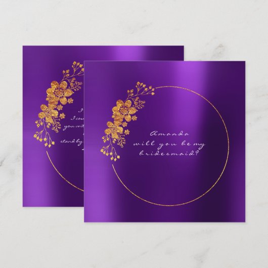 Zal je mijn bruidsmeisje zijn? Goud Paars Kaart (Voorkant / Achterkant)