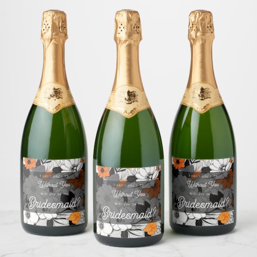 Zal je mijn bruidsmeisje zijn Moderne Bloemen Sparkling Wijnetiket (Flessen)