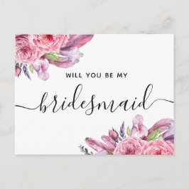 Zal je mijn bruidsmeisje zijn? Roze boho floral sc Uitnodiging Briefkaart