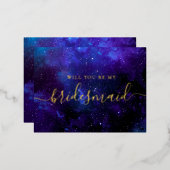 Zal je mijn bruidsmeisje zijn? Space marvy Gold sc Folie Uitnodiging Briefkaart (Voorkant / Achterkant)