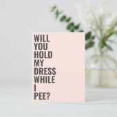 Zal je mijn bruidsmeisje zijn terwijl ik plas? uitnodiging briefkaart (Staand voorkant)