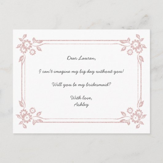Zal je mijn bruidsmeisje zijn? uitnodiging briefkaart (Achterkant)