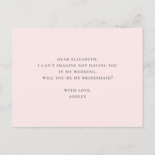 Zal je mijn bruidsmeisje zijn? Waterverf roze flor Uitnodiging Briefkaart (Achterkant)