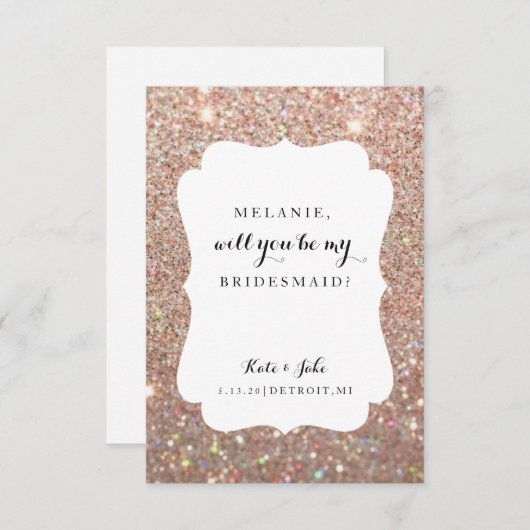 Zal je mijn bruidsmeisje zijn? Wed Day Roos Glitte Kaart (Voorkant / Achterkant)
