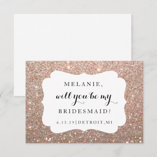 Zal je mijn bruidsmeisje zijn? Wed Day Roos Glitte Kaart (Voorkant / Achterkant)