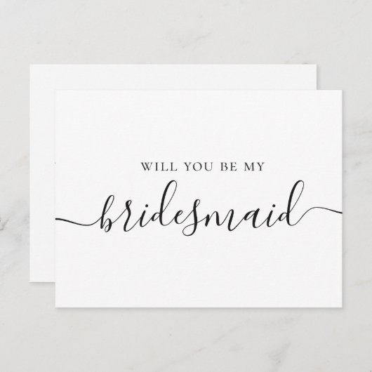 Zal je mijn bruidsmeisje zijn? Zwart en wit script Uitnodiging Briefkaart (Voorkant / Achterkant)